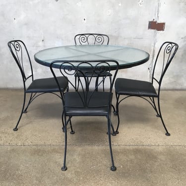 Vintage Black Wrought Iron Patio Table & Chairs
