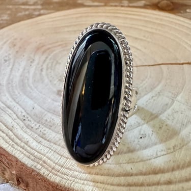 BLACK ONYX BEAUTY Silver Ring | Statement Ring | Sterling Silver | Navajo Native American, Southwestern | Size 8 