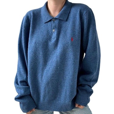 Vintage 1990s Polo Ralph Lauren Mens Blue 100% Lambs Wool Polo Sweater XXL 