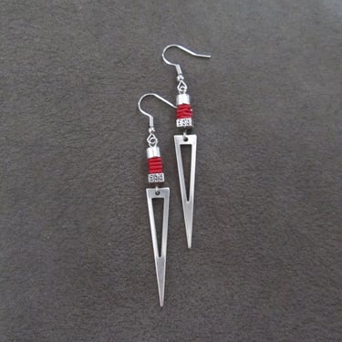 Silver and red triangle earrings 