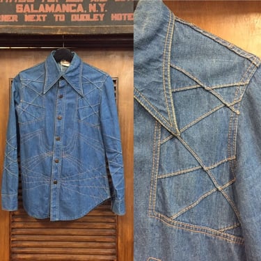 Vintage 1970’s “Gamin” Label Op-Art Design Denim Shirt Jacket, Vintage Denim, 70’s Style, Garage Rock, Vintage Clothing 