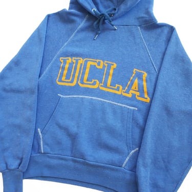 vintage UCLA sweatshirt / 70s hoodie / 1970s blue UCLA raglan hoodie overstitched sweatshirt Small 