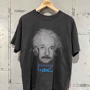 Vintage 90s Big face Einstein t-shirt Black Faded Tee e = mc squared t-shirt funny saying t-shirt faded 