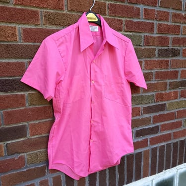 Vintage 1960's to 1970's Sanforized Permanent Press Pink Thin Soft Button Down Shirt / S to M 