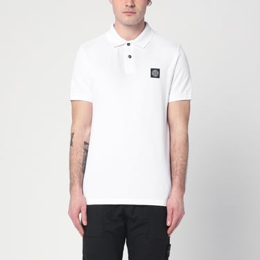 Stone Island White Cotton Polo Shirt With Logo Patch Men