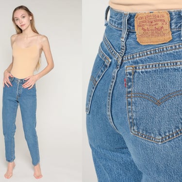 90s Levis Jeans Tapered Mom Jeans High Waisted Rise Levi Jeans Denim Pants Button Fly USA Made Retro Slim Vintage 1990s Extra Small xs 25 