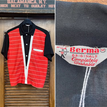 Vintage 1950’s “Bud Burma” Two-Tone Black Rayon x Cotton Panel Rockabilly Elvis Short Sleeve Shirt, 50’s Vintage Clothing 