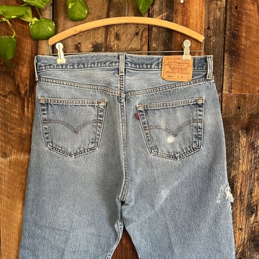 Vintage 90s Levi’s 501 USA Made Denim Jeans Distressed Medium wash grunge size 34 waist 