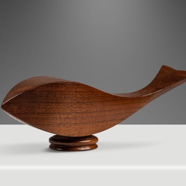 Mid-Century Organic Modern Abstract Hand-Carved Fish / Whale Sculpture in Solid Teak, USA, c. 1960's 