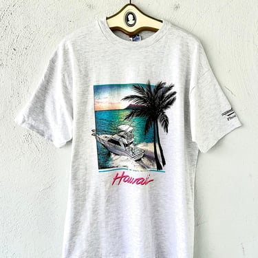 Vintage 90s Hawaiian Diamond Head Sailing Fishing Single Stitch Tshirt 1990s Hawaii Sunset Palm Tree Top T-shirt Shirt 