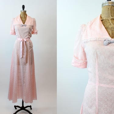 1930s PINK floral dress COTTON gown small | new spring summer 