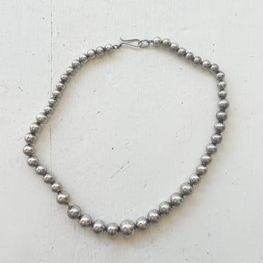 1960s Sterling Silver Beaded Chain Necklace 