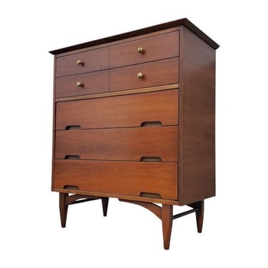 Free Shipping Within Continental US - Vintage Mid Century Modern Walnut 5 Drawer Dresser Cabinet Storage 