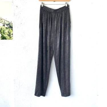 Vintage 80s Glam Graphic Silver Pants // Black Polka Dotted Dress Bottoms 