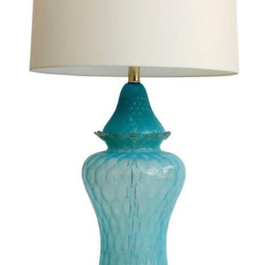 Vintage Hollywood Regency Turquoise Quilted Murano Glass Table Lamp 