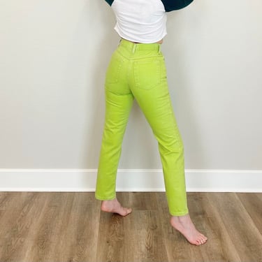 90's Chartreuse Green High Waisted Jeans / Size 24 
