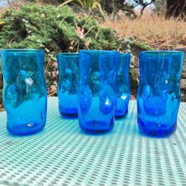 Six Blenko Large Dimple Glass - Turquoise 418L 