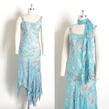 Vintage 2000s Dress / Y2K Diane Freis Asymmetrical Silk Dress / Pink ( M L XL ) 