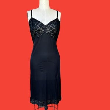 vintage black lace slip 1950s nylon lacy full sissy slip 40 