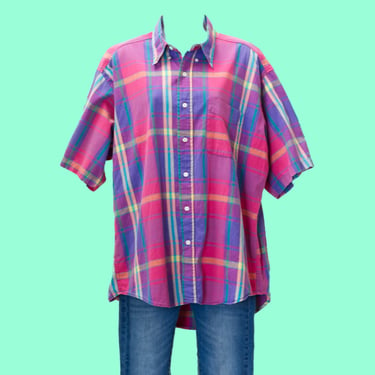 Vintage 1980s Mens Plaid Gap Shirt | 80s Preppy Button-Up | Medium 10 