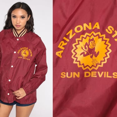Arizona State Jacket ASU Sun Devils Jacket 80s University Jacket Windbreaker Snap Up 1980s Vintage Burgundy Sports Warm Up Small Medium 