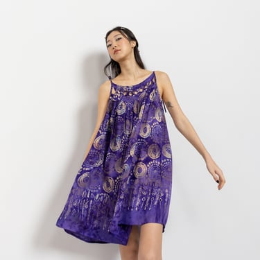 SUMMER SUN DRESS Vintage 90's Purple Lilac Boho Tie Dye Loose Muumuu Oversize / Free Size / Medium 