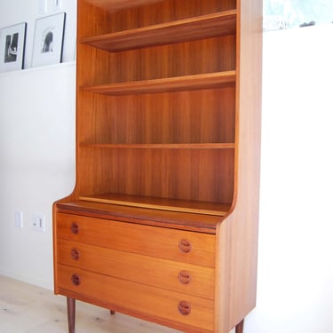 Scandinavian Modern Teak Bookcase with Pull-out Desk and  3 Drawers 