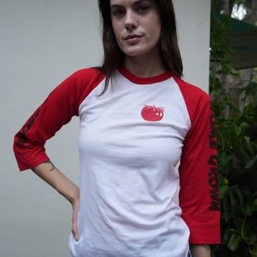 1980's Tshirt / Red and White Ringer Tomato Shirt / Unisex Gender Neutral 