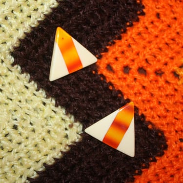 Vintage 80s Orange Triangle Earrings 