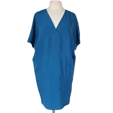 Helmut Lang Tunic Dress Blue Silk V Neck / medium 8 