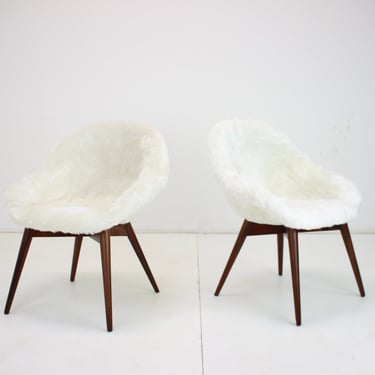 Pair of Restored Lounge Chairs by Miroslav Navratil, 1960s / White colour / Mid-century / 