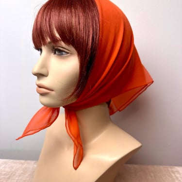 Vintage scarf~ head hair scarves~ neckerchief style 1960’s Sheer crepe nylon~ versatile multipurpose Orange color VERA 60’s Mod 