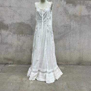 Antique Edwardian White Cotton Sleeveless Dress Floral Lace Silk Ribbon Vintage