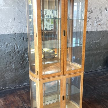 Mid Century Burl Wood Glass Cabinet HENREDON MASTERCRAFT BRASS HUTCH MCM VINTAGE