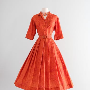 Autumnal 1950's Burnt Orange Speckled Silk Dress by Jerry Gilden / Medium