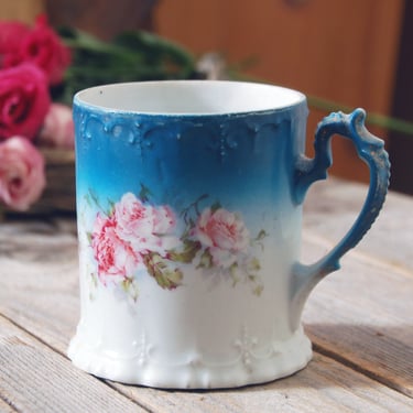 Antique condensed milk or jelly mug with hole at the bottom / vintage porcelain mug / hand painted mug / rare vintage china mug 