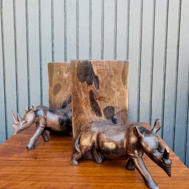 Exotic Wood Rhino Bookends