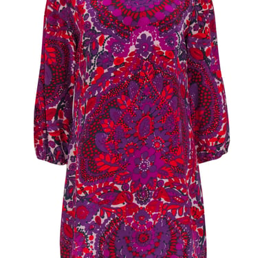 Trina Turk - Purple &amp; Red Funky Floral Print Silk Shift Dress Sz 8
