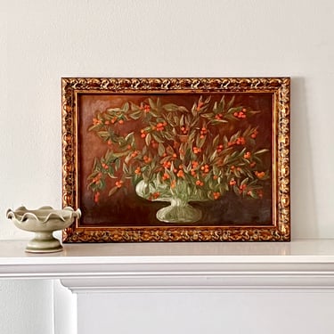 Small Vintage Oil Painting Berry Branches Still Life 