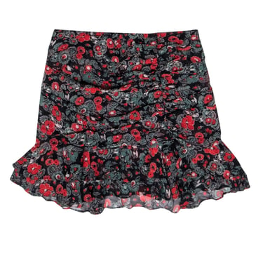 Veronica Beard - Black &amp; Red Floral Print Mini Skirt Sz 4