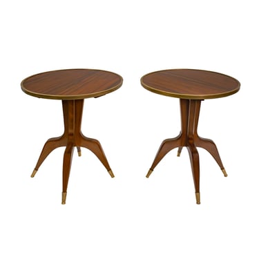 Refined Pair of Italian Sculptural End Tables with Rosewood Tops 1950s