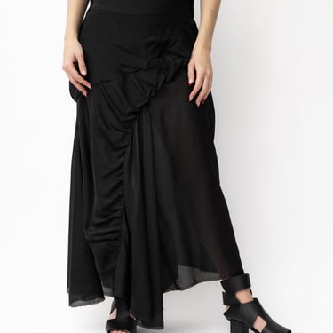 Black Habotai Silk Godet Skirt