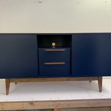 NEW Hand Built Mid Century Inspired Buffet / Credenza / TV Stand ~ Navy Blue & Walnut ~ Free Shipping! 