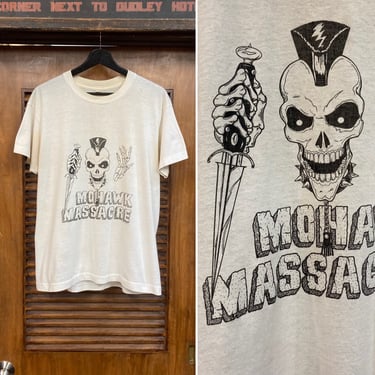 Vintage 1980’s Dated 1988 Mohawk Massacre Punk Skeleton Skull T-Shirt, 80’s Tee Shirt, Vintage Clothing 