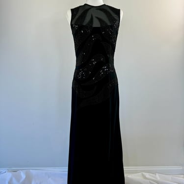 1980s Lillie Rubin Black Silk Rhinestone Dress 