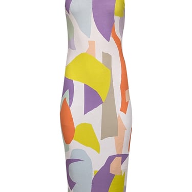 Alice & Olivia - White w/ Multicolor Geometric Shapes Print Midi Bodycon Dress Sz 4