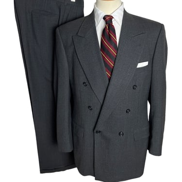 Vintage NORDSTROM Double-Breasted Wool Flannel 2pc Suit ~ 40 to 42 R ~ jacket / blazer / sport coat / pants ~ Dawson & Roberts 