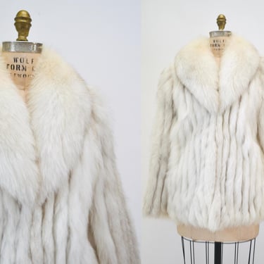 Vintage Fox Fur Coat Size Small White Silver Cream Fox// 80s White Vintage Fox Fur Coat Cream White Fox Fur Jacket White Winter Wedding Coat 