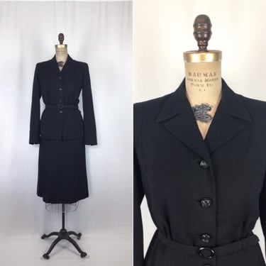 Vintage 40s suit | Vintage black wool crepe two piece suit | 1940s Lipman Wolfe & Co skirt suit 