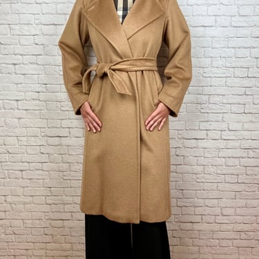 Max Mara Manuela Belted Camel Wool Trench Coat, Size 2, Camel